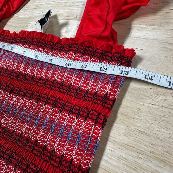 Cara Cara Smocked Midi Dress Red Women's Size Medium 100% Cotton NWOT FLAW - Picture 7 of 9